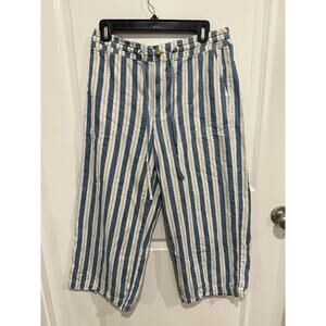 American Eagle Pants Womens Sz 8 Striped Wide Leg Crop Nautical Blue Beachy